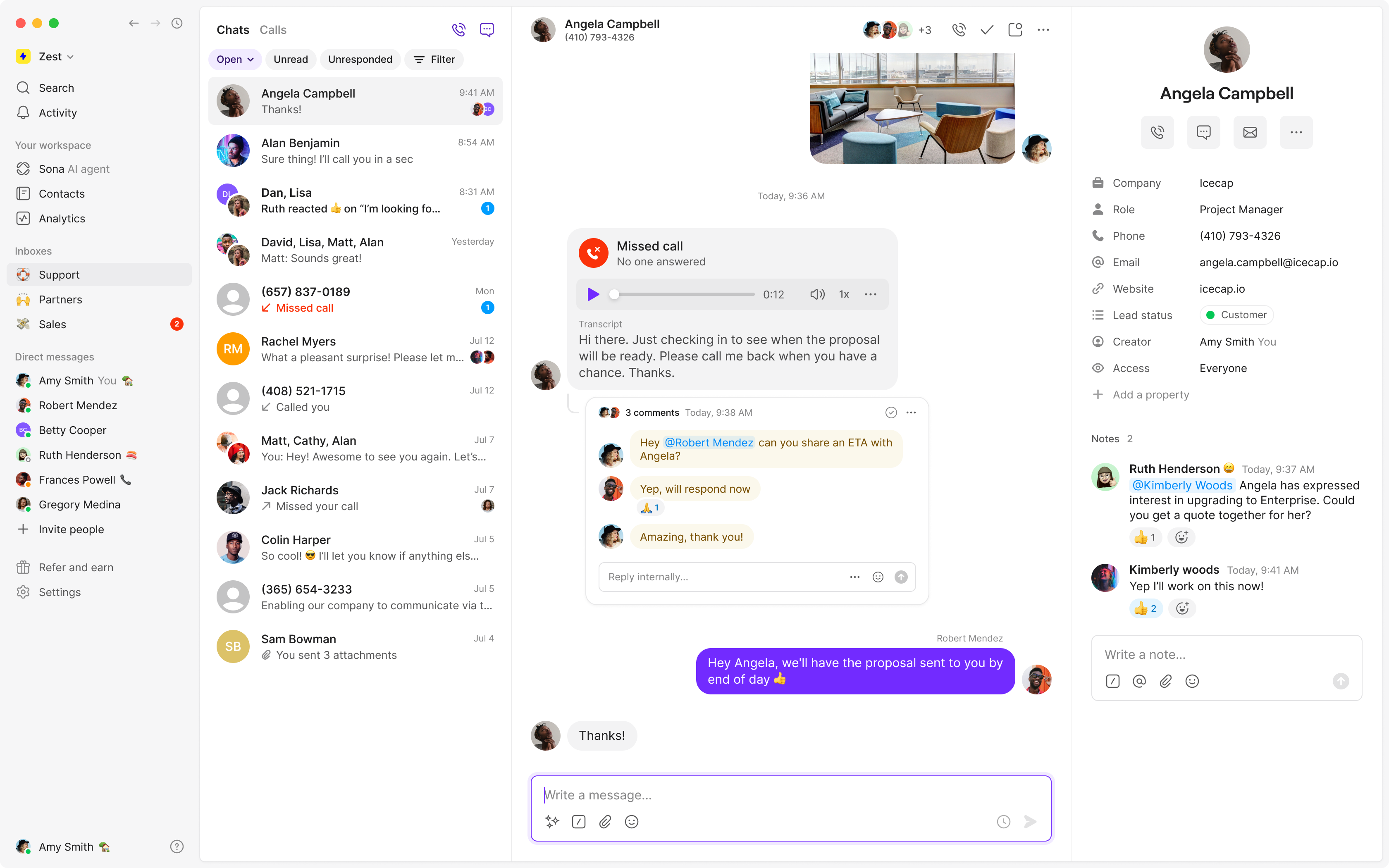 Quo app full view showing unified communications platform